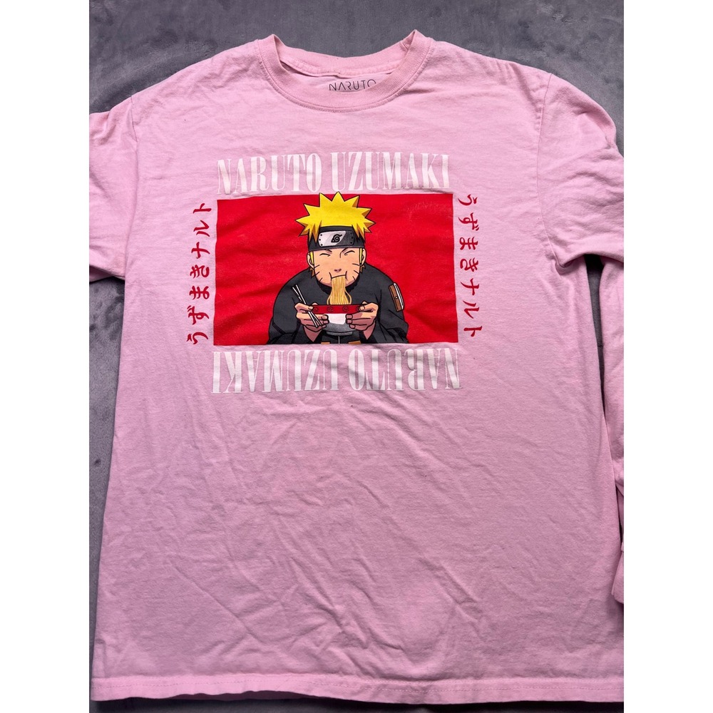 Naruto Uzumaki Pink Long Sleeve Graphic Tee Shirt Anime Ramen Dattebayo Mens S